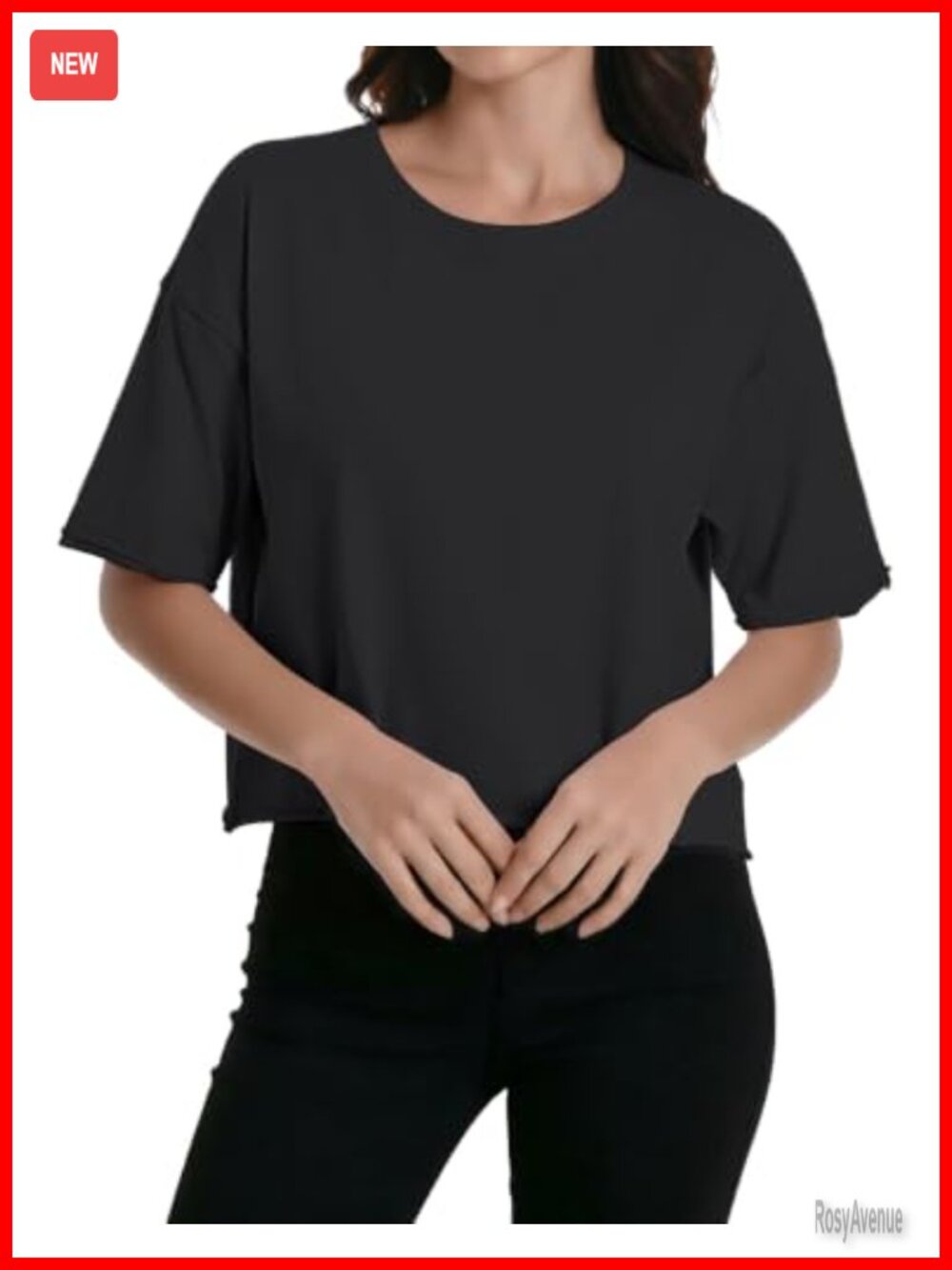 Women's Cotton Blend Oversized Crop Top Crew Neck Short Sleeve Yoga Athletic Tee